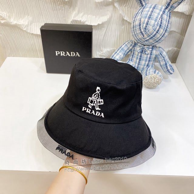 Prada女士帽子 普拉達網紗邊拼接材質漁夫帽遮陽帽  mm1195